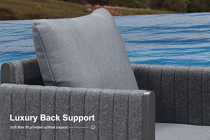 PURPLE LEAF 9 Pieces Outdoor Patio Dining Set Modern Large Weather-Resistant Table and Aluminum Chairs with Olefin Fabric Cushions for Garden Backyard Deck Furniture Grey