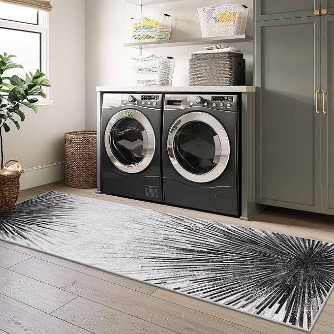 Lahome Modern Black Hallway Runner Rug - 2.5x8 Washable Kitchen Runner Rugs Non Skid, Abstract Print Ultra-Thin Non Slip Carpet for Entryway Laundry Room Foyer