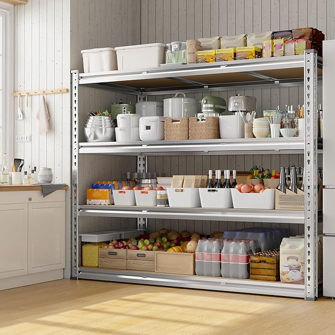 REIBII Garage Shelving, 4 Tier Storage Shelves Load 2550LBS, Adjustable Garage Shelving Heavy Duty, Metal Shelves Unit for Basement, Warehouse, 48" W x 60 "H x 24" D, Galvanized