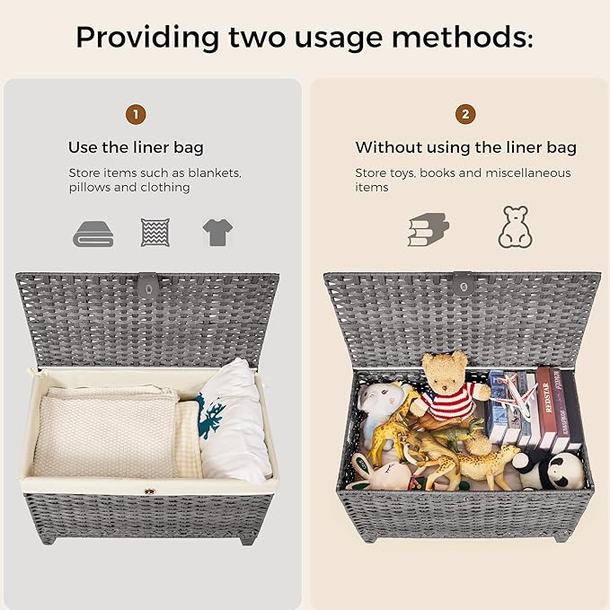 Wicker Storage Basket with Lid,Rattan Shelf Basket with Removable Liner Bag,105L Storage Bin,Storage Trunk with Heightened Feet,Storage Container for Wardrobe,Home Organizer