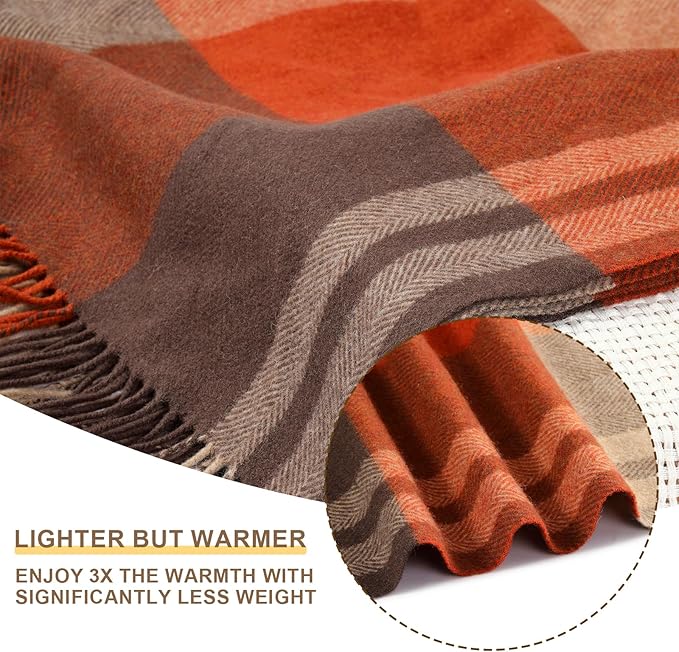 Christmas Plaid Throw Blanket for Couch,100% Wool Throw Blanket for Home Decor, Soft Lightweight Cozy All Season Decorative Vintage Blankets for Travel,Bed, Sofa, Chair, Outdoor 55"x83"/1.5LBS