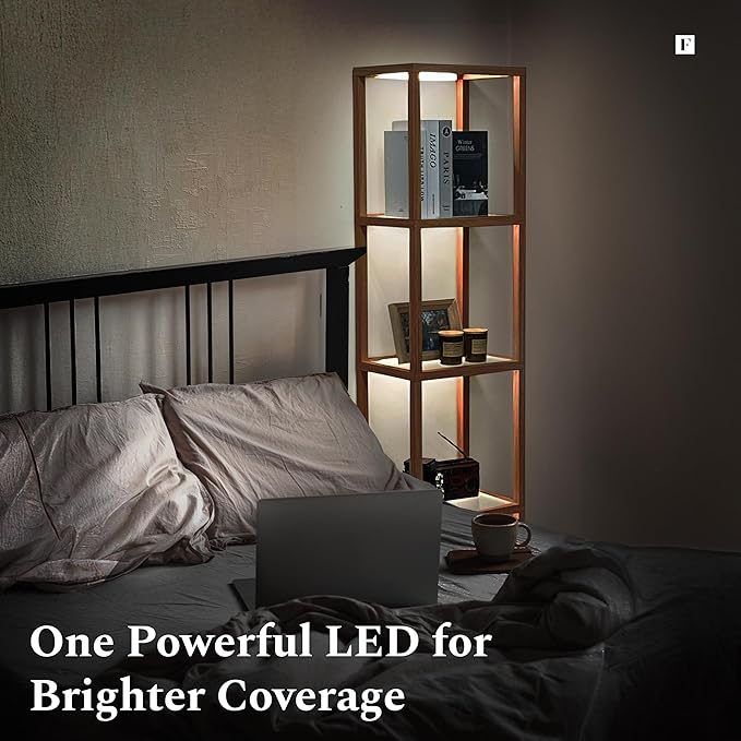 FENLO LED Display Shelf Unit – Dimmable Lighted Furniture for Bedroom, Living Room, or Office – Glass Curio Cabinet Shelf Lamp with App + Remote Control + Adjustable Lighting