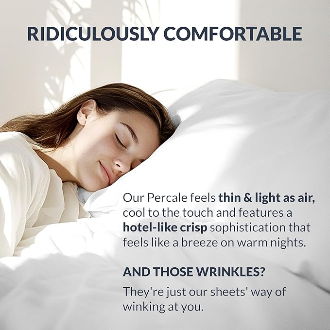 100% Egyptian Cotton Percale Pillow Cases Set - Luxurious 400 Thread Count, Breathable & Skin-Friendly - Softer After Each Wash - Oeko-TEX Certified