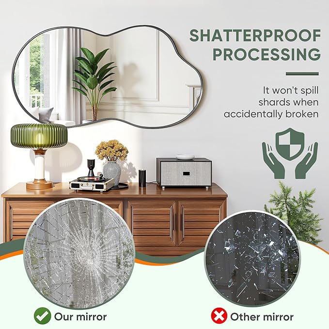 Suidia Irregular Wall Mirror, 36"x20" Bathroom Mirror Asymmetrical Mirrors Artistic Mirrors Decorative for Living Room Bedroom Bathroom Hallway Entryway, Black, Cloud Style