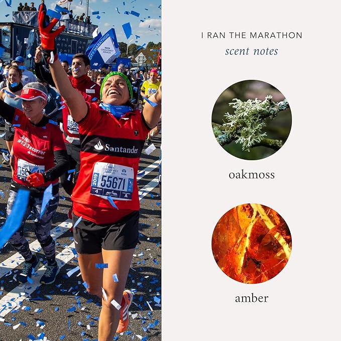 Literie NYC Inspired Scented Candle: I Ran The Marathon - Oakmoss & Amber Scent, 9oz, 50 Hour Burn, Vegan Soy & Coconut Blend Candle for Home Decor, Gift for Women & Men