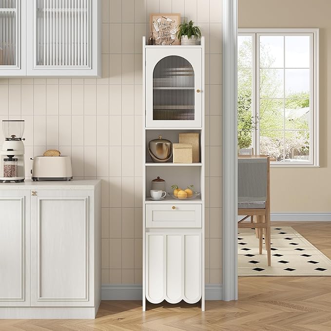 Tall Bathroom Storage Cabinet with 1 Drawer and 2 Doors - Modern Bath Organizer, Slim Freestanding Storage for Bathroom Essentials (11.8 Inches Wide), White