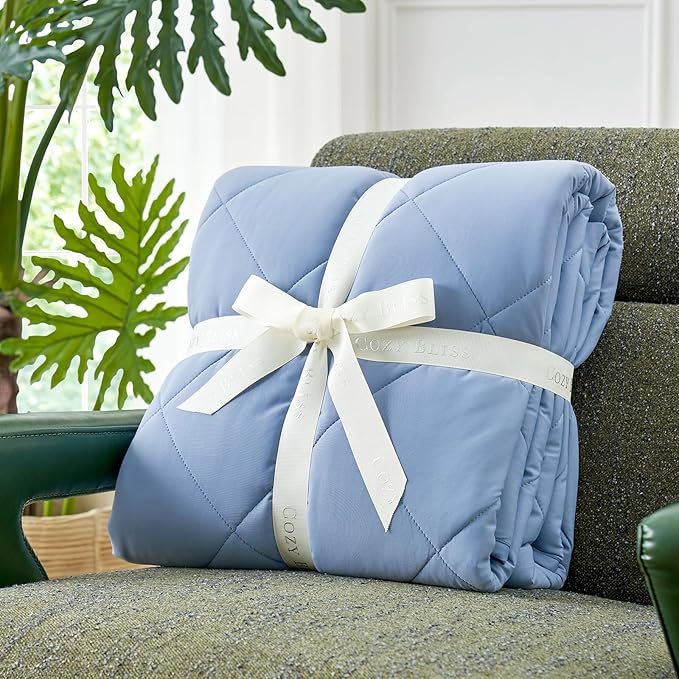 Cozy Bliss Cooling Blanket for Hot Sleepers, Q-Max 0.4 Cooling Comfort Queen Size, Cold Blankets for Night Sweats Sleeping, Ultra-Cool Lightweight Breathable Summer Blanket for Bed
