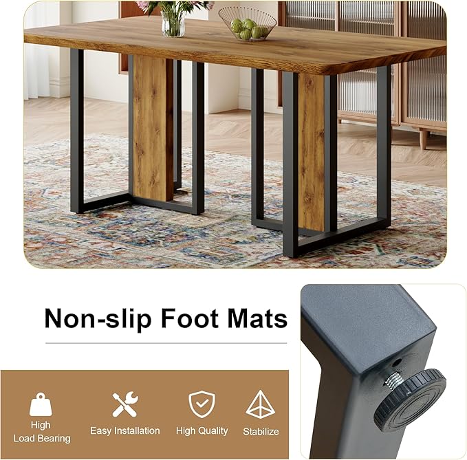 JUFU Dinner Table Set for 4, 67'' Wood Faux Marble Dining Table Set for 4 with 007-Brown PU Upholstered Chairs, Modern Rectangle Kitchen Table Chairs Set of 4, Ideal for Dining Room, Easy Assembly