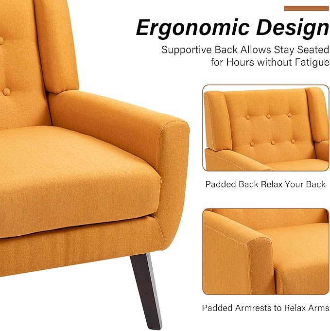 Accent Chair, Modern Fabric Armchair for Living Room, Comfy Upholstered Arm Chair Tufted for Indoor Bedroom Office Room (Orange)