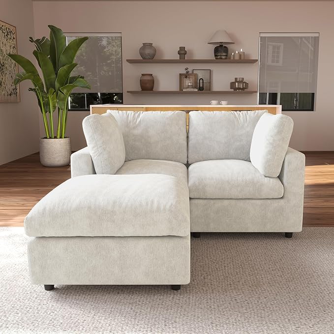 JACH 67" Love Seat Sectional Couches with Chaise Ottoman, Modern Convertible Modular Sofa, Cloud Sectional Couch, Sofa Covers Washable, Minimalist Couch for Living Room, Bedroom, Apartment, Beige