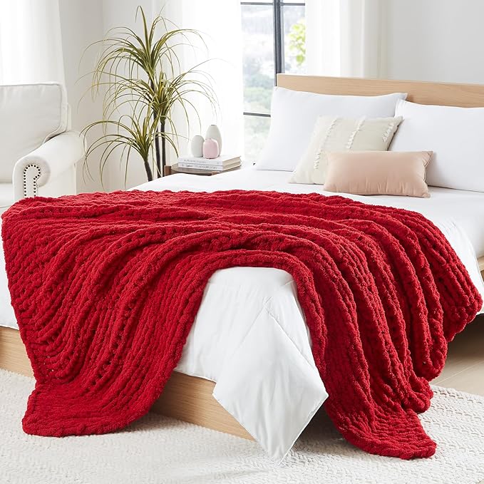 L'AGRATY Chunky Knit Blanket - Soft Chenille Yarn Throw - 60x80 inch: Handmade Thick Cable Crochet Blanket - Large Chunky Yarn Rope Knot Throw for Couch, Sofa, Bed, Home Decor