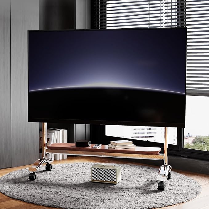 Heavy Duty Mobile TV Stand Easel Rolling TV Cart with Wheels for 65-110 Inch, Stainless Steel Portable Floor TV Stand on Wheels with Large Storage Pegboard Hold Up to 198 Lbs Max VESA 1200x600 mm (08)