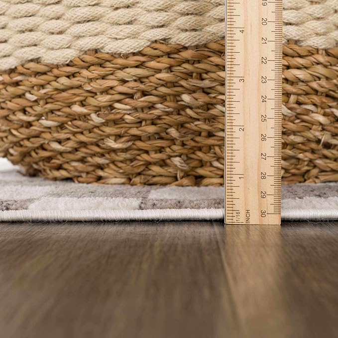 Hauteloom Pertek Modern Checkered Runner Rug - Modern Geometric Carpet for Hallway, Kids Room, Nursery - Bohemian Boho Carpet - Cream, Beige, Tan - 2'7" x 7'3"