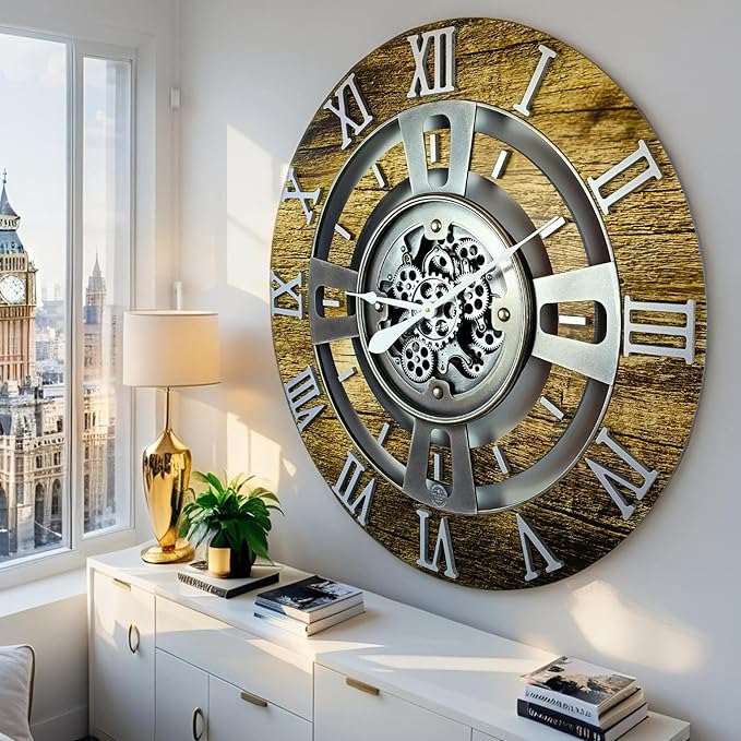 The Gears Clock Real Moving Gear Wall Clock England Line (Gold Antique, 36 inches (90 cm))