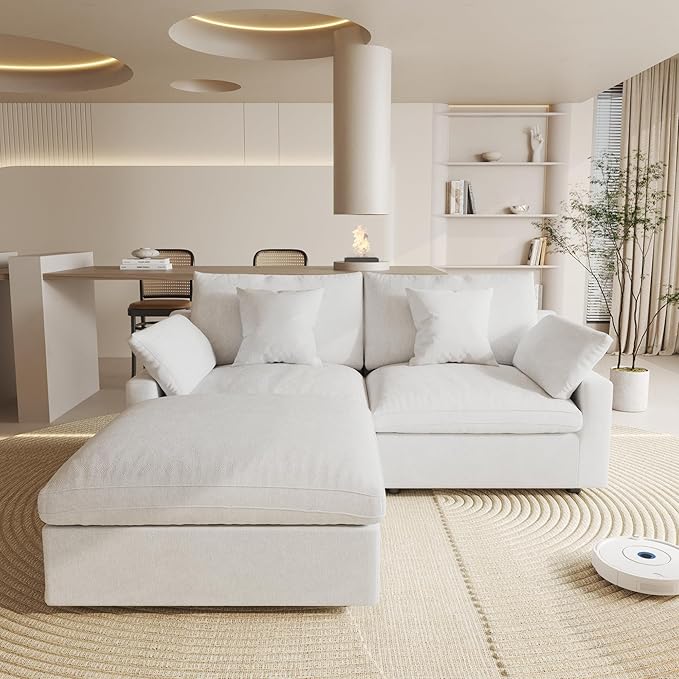 Cloud Couch Modular Sectional Sofa,82.68" L Shaped Couch,Down Filled Convertible Wide Seater, 2 Seater+Ottoman for Living Room Set,Covers Washable&Replaceable,White