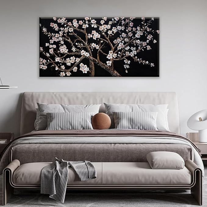 Canvas Wall Art Decor Large Black and White Wall Art Pictures For Living Room Tree of Life Wall Art Prints Canvas Art Wall Decor Flowers Artwork for Walls Bedroom Home Aesthetic Decor 24" x 48"
