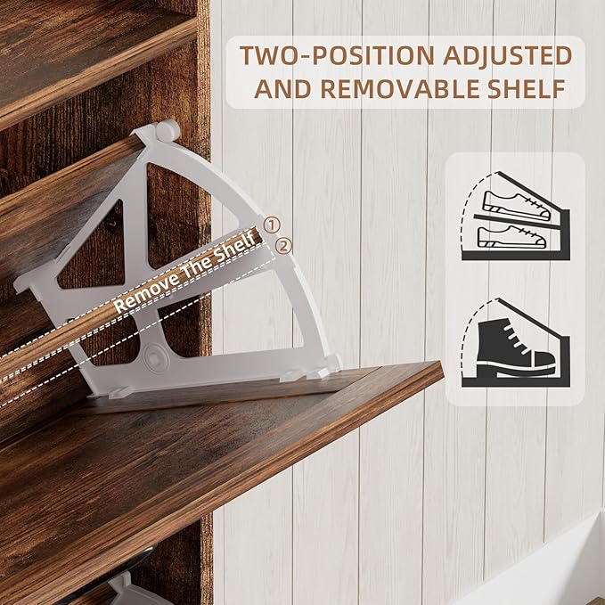 Urban Deco Shoe Storage Cabinet for Entryway, Organizer Shoe Cabinet with 2 Flip Drawers, Elegant 2 Tier Freestanding Shoe Cabinet (Brown)