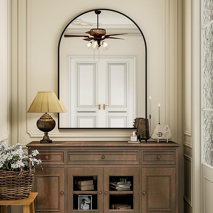 Arch Bathroom Mirror, 24x36 inch Arched Bathroom Mirror/Wall Mounted Vanity Mirror - Arch Metal Frame Wall Mirror for Bathroom Bedroom Living Room, Black