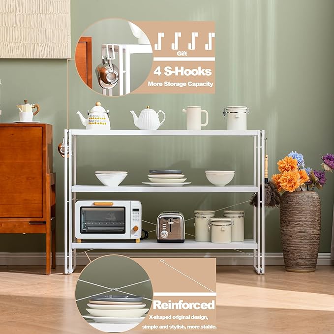 HCHQHS Bookshelf, 3-Tier Industrial Bookcase, White Open Book Shelf, Freestanding Horizontal Bookshelves with Metal Frame