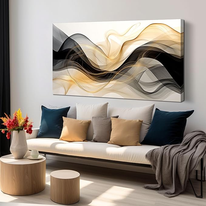 AOZEMI Abstract Wall Art Black White Canvas Art Gold Pictures Wall Decor Prints Artwork for Bedroom Living Room Home Office Kitchen 29x59