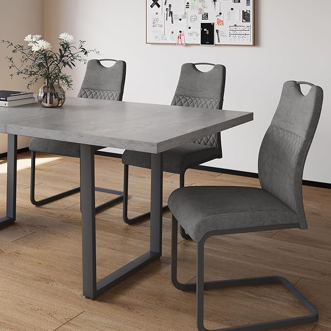 ZckyCine Modern Mid-Century Dining Table Set for 6-8 People Kitchen Dining Room Table Set Extendable Wood Dining Table and 6 Upholstered Chairs, Home Kitchen Furniture