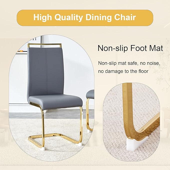 67-inch Modern Dining Table Set for 6 with 1.8 Inch Faux Marble Table Top & 6 PU Leather Chairs, White Luxury Kitchen and Dining Room Furniture Set