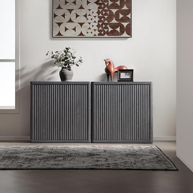 SICOTAS Buffet Cabinet with Storage Sideboard Accent Modern Credenza with Doors & Shelves Fluted 103.8" Tall Media Console Mid Century Coffee Bar Table for Living Room Kitchen Dining Room Hallway