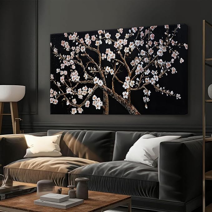 Canvas Wall Art Decor Large Black and White Wall Art Pictures For Living Room Tree of Life Wall Art Prints Canvas Art Wall Decor Flowers Artwork for Walls Bedroom Home Aesthetic Decor 24" x 48"