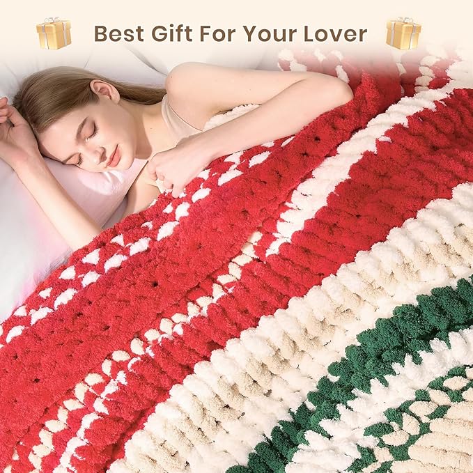 L'AGRATY Chunky Knit Blanket Throw: 60''x80'' Chenille Chunky Knitted Throw Blankets for Twin Bed Couch - Handmade Thick Cable Knit Blanket - Large Crochet Rope Blankets for Home Decor