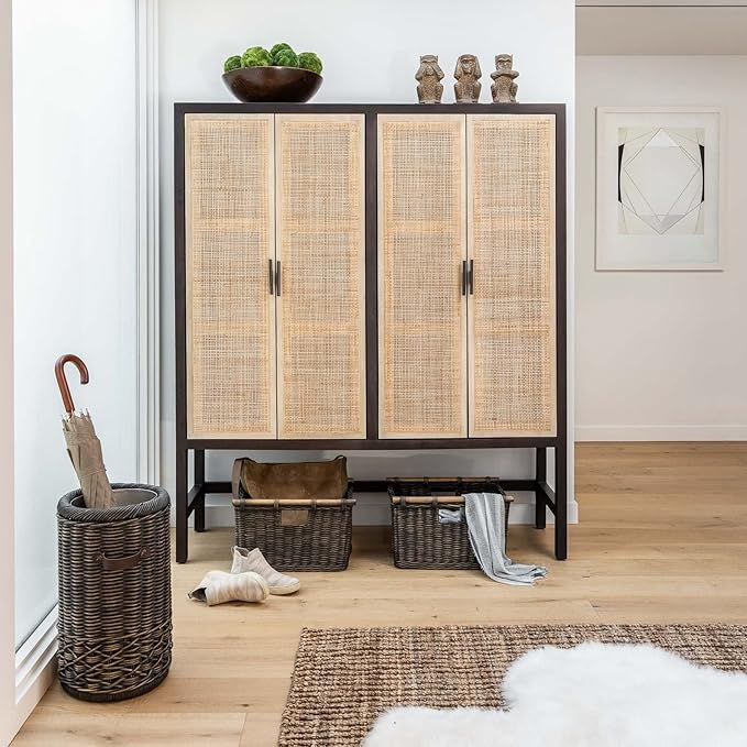 The Basket Lady Tall Narrow Wicker Storage Basket, Small, 16 in L x 9.5 in W x 10 in H, Antique Walnut Brown