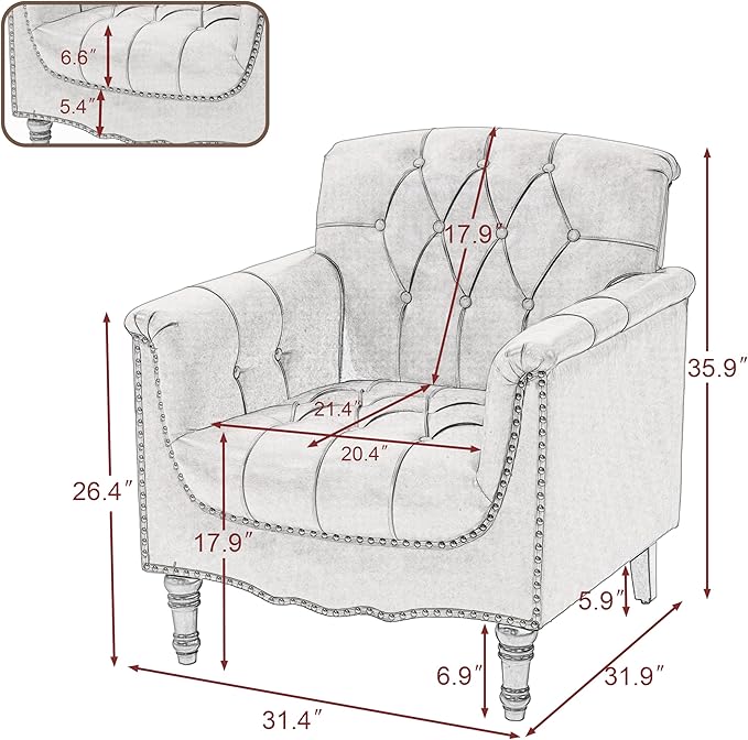 UIXE Black Accent Chair for Living Room, Faux Leather Tufted Arm Chair Retro Upholstered Club Armchair for Bedroom