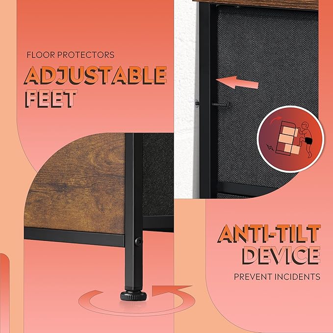 WLIVE Storage Organizer Unit with 13 Fabric Bins, Storage Drawers Organizer with Steel Frame, Tall Storage Tower Organizaton for Living Room, Hallway, Office, Rustic Brown Wood Grain Print