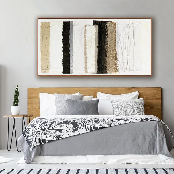 Abstract Wall Art Decor Modern Wall Decorations Maximalist Home Canvas paintings Wall Art Prints Framed Multicolor Overlapping Strips Artwork Parting for Living Room Wall Bedroom Kitchen Office Decor 24×48 Inch With Framed