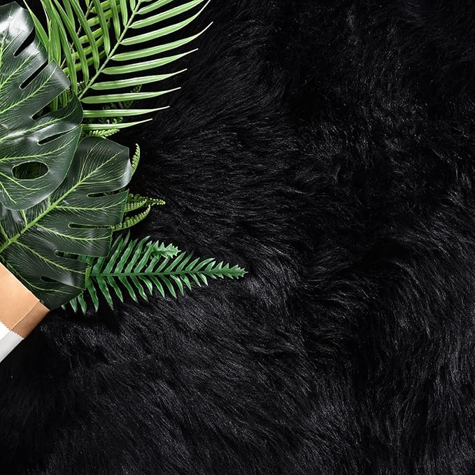 Latepis Black Runner 2x5 Washable Rug Faux Sheepskin Bedroom Rug Soft Fluffy Fur Rugs for Sofa Cover Cushion Runner Room Décor, Runner