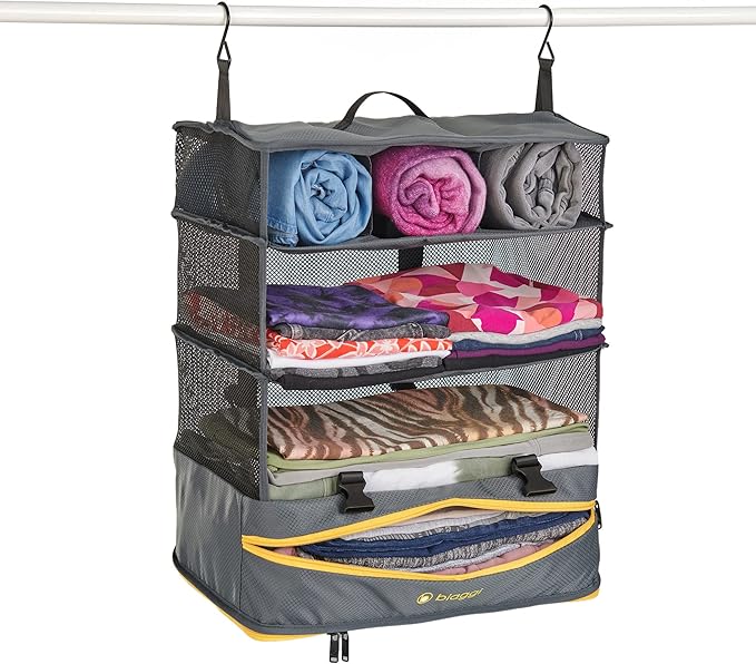 Biaggi Hangmates 3-Tiered ZipCube - Hanging Shelf Cube with Packing Compartments for Travel Organization - Lightweight and Durable - Dimensions 19”x 16” x 11.5” Opened - LARGE