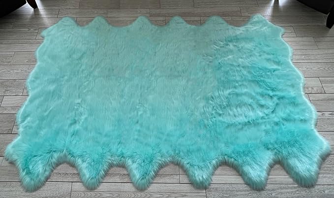 Free Shape Luxury Soft Fluffy Shag Area Rug Duo Decto 12 Pelts 6'x12', 180x360cm - Vegan Fur Ultra Soft Indoor Carpet Nursery Rugs for Bedroom Home Decor, Blue