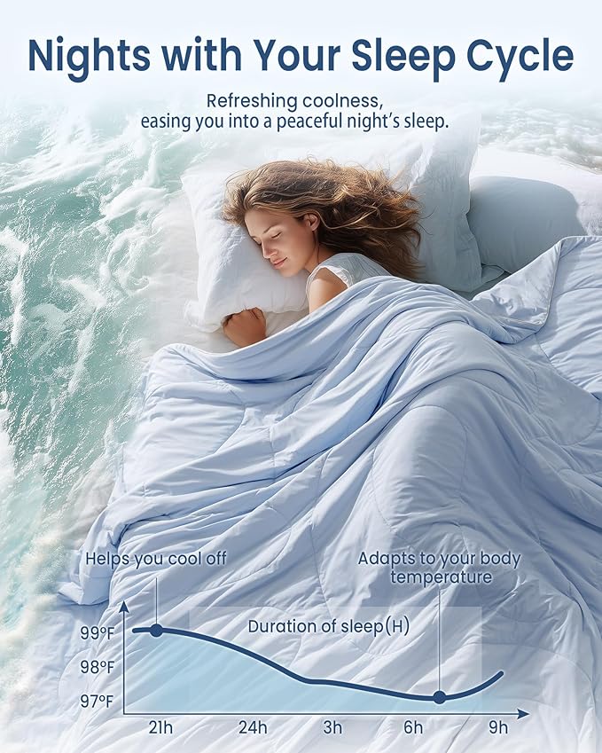 Cooling Comforter King Size, Breathable Blanket for Hot Sleepers & Night Sweats, Q-Max>0.46 Tech, Summer Lightweight & Skin-Friendly Bedding,106"x97", Light Blue