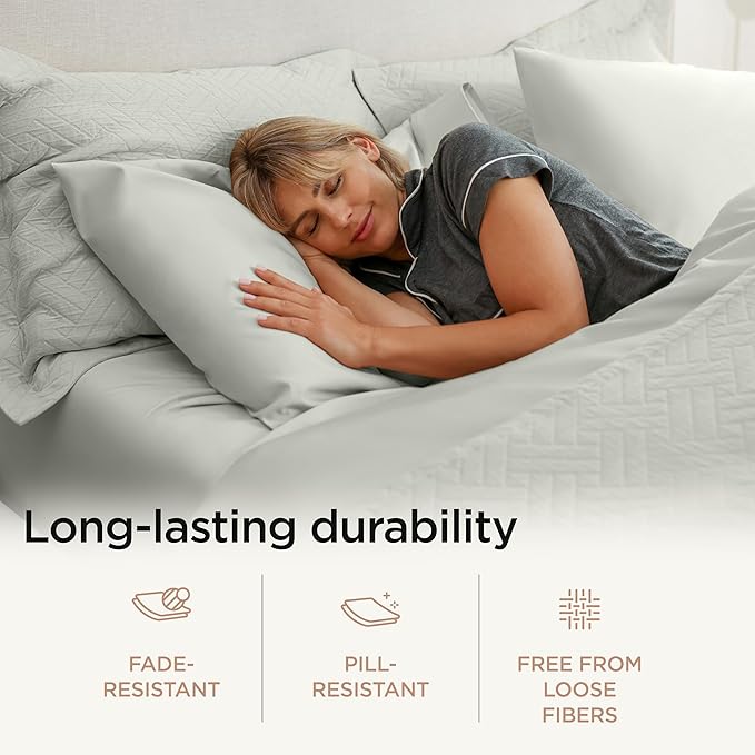 Threadmill 100% Cotton Sheets for Cal King Size Bed - 600 Thread Count Cal King Bed Sheets Set with 16” Deep Pocket - Sateen Weave 4-Piece Bedding Set with Cooling Effect, Light Grey