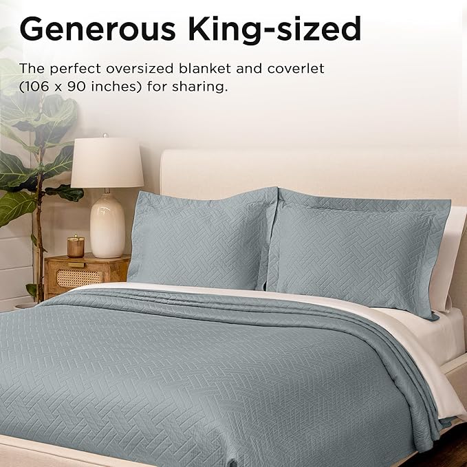 Threadmill Luxury Cotton Blankets for King Size Bed | All-Season Cozy 100% Cotton King Size Blanket | Jacquard Soft & Lightweight Coverlet fits California King Size Bed, 104x92 | Scottish Grey