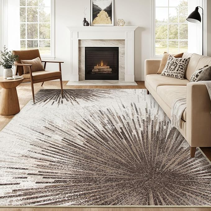 Lahome Modern 8x10 Living Room Rugs - Washable Ultra-Thin Stain Resistant Dining Room Rug, Non-Slip Abstract Print Carpet for Bedroom Office (Brown/Gray, 8'x10')