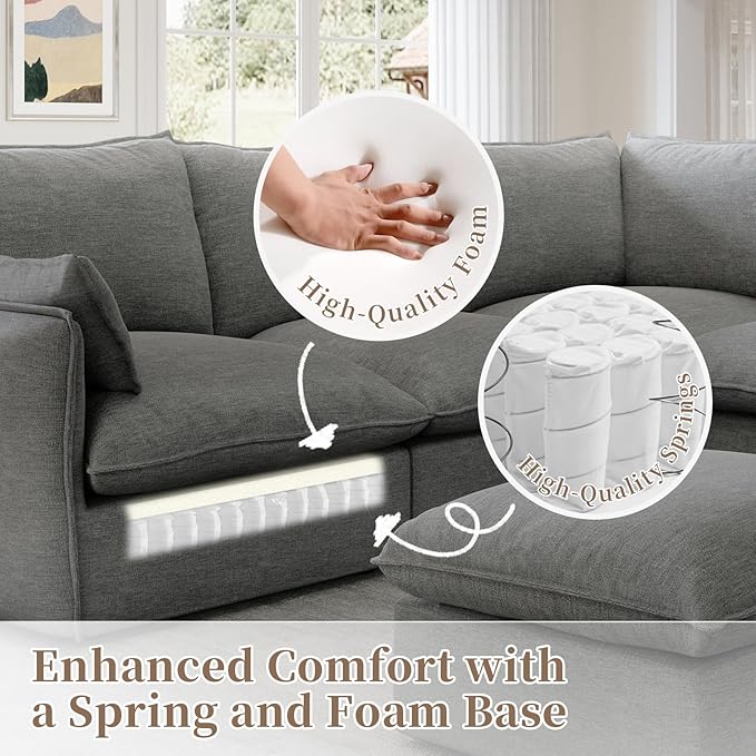 Cloud Sectional Sofa for Living Room,High Backrest Down Filled Spill & Stain-Resistant Couch,5 Seater Oversized Modular V-Shaped Couches,Detachable Couch Cushion Covers,Dark Grey