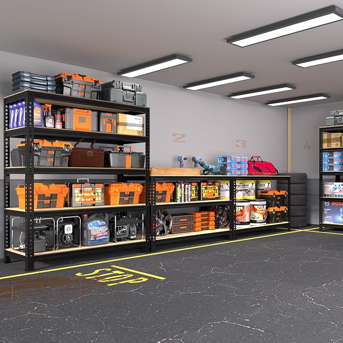 PrimeZone Heavy Duty Garage Storage Shelves, 31.5" W x 16" D x 63" H Adjustable Gargae Shelving, 5 Tier Metal Shelving Unit, Storage Shelf Utility Rack Organizer for Garage, Warehouse, Black, 3 Pack