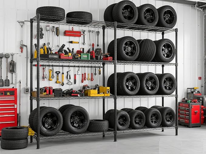 VINGLI 58" W Storage Shelves 1220LBS Heavy Duty Metal Shelving, Upgraded 4 Tier Garage Shelving Unit, Adjustable Wire Shelf for Storage Rack Commercial Pantry Shelf Organizer, 58" W × 13.8" D × 59" H