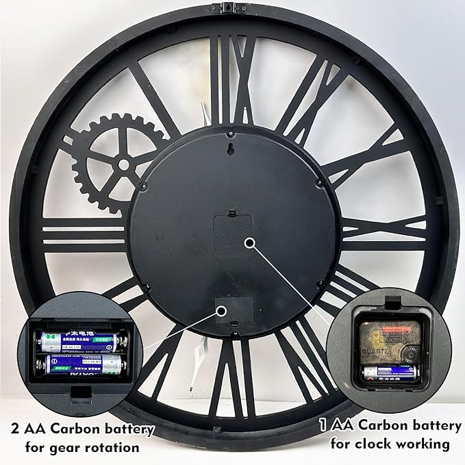 The B-Style Large Real Moving Gears Wall Clock 30 inch Rustic Retro Industrial Farmhouse Wood Clock Oversized Decorative Vintage Wall Clocks for Living Room (Drak Brown and Bronze)