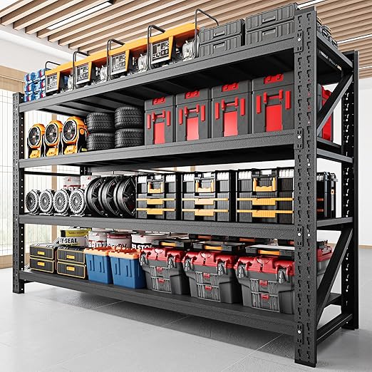 9000LBS Storage Shelves, 75" W Garage Shelving Heavy Duty Metal Adjustable Garage Shelves, Shelving Units Industrial Shelving for Warehouse, 75" W x 24" D x 70" H, Black