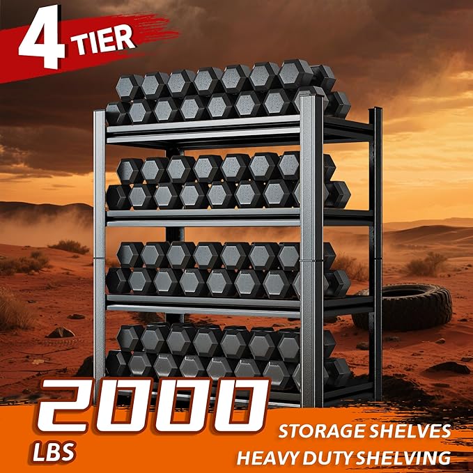 63" Tall Heavy Duty Metal Shelf Unit, 2000 lbs Capacity,Tool Free Assembly, All Steel Construction for Garage, Warehouse, Basement (Black, 39.4''W x 19.7''Dx 63" H)