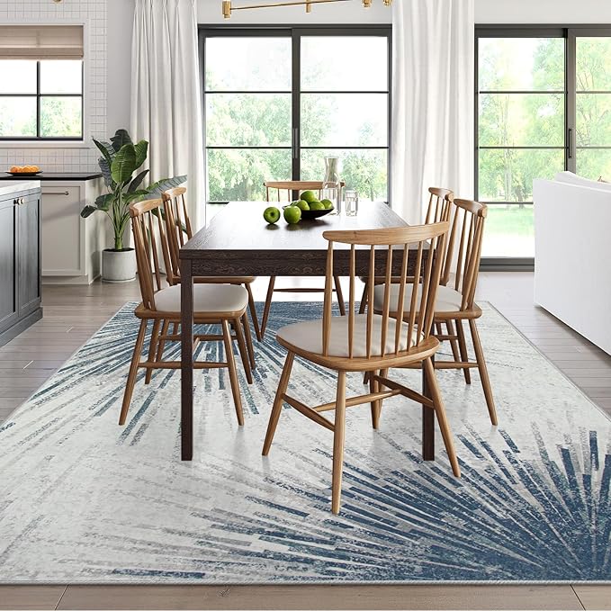 Lahome Modern 8x10 Rugs for Living Room - Washable Ultra-Thin Large Area Rug Throw Non-Slip Stain Resistant Rug for Dining Room Table, Abstract Print Carpet Rug for Bedroom Office (Blue/Gray, 8'x10')