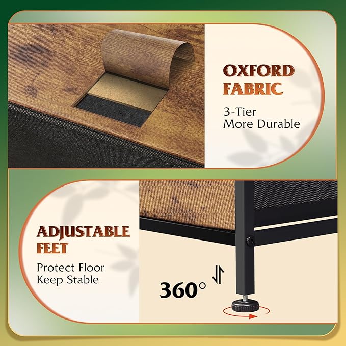 WLIVE Tall Dresser for Bedroom with 10 Fabric Drawers, Organizer Units for Closet, Storage Tower with Cabinet, Metal Frame, Rustic Brown Wood Grain Print Dressers