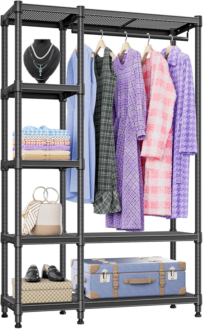 IZEUK Heavy Duty Rolling Garment Rack Wire Clothes Rack for Hanging Clothes, Metal Freestanding Closet Wardrobe Rack with 1 Rod Black 15.4" D x 35" W x 71.5" H