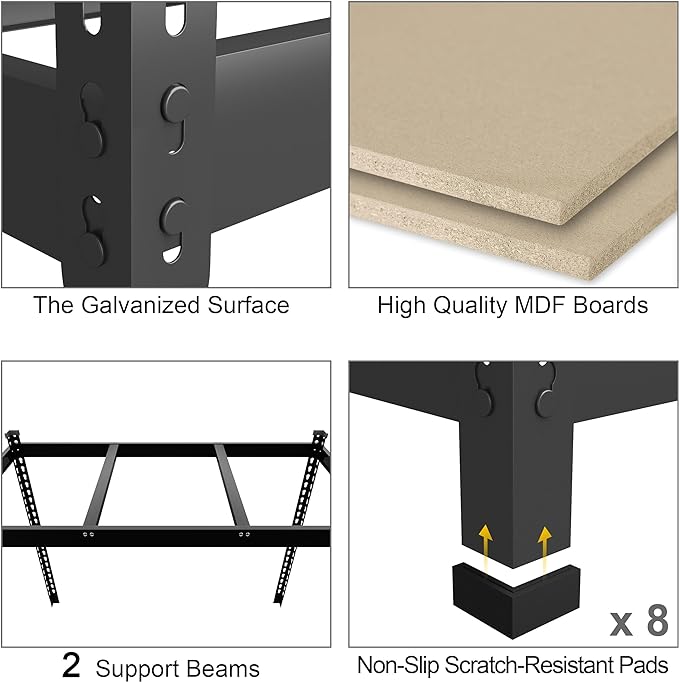PrimeZone 48" x 24" x 72" Heavy Duty Storage Shelves, 5 Tier Adjustable Garage Storage Shelving, Metal Storage Utility Rack Shelf Unit for Warehouse Pantry Closet Kitchen, Black, 10 Pack